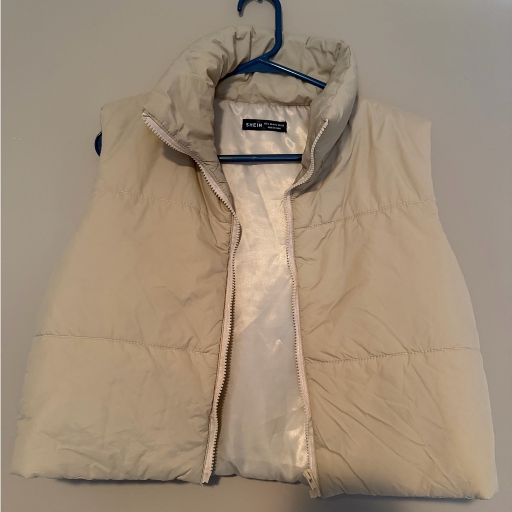 SHEIN Cream Quilted Puffer Vest - Sleeveless Zip-Up